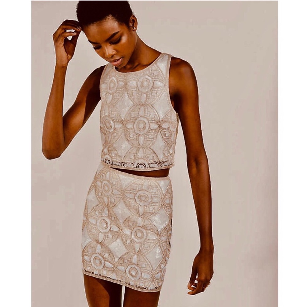 Crocheted Metallic Sequin Mini Skirt